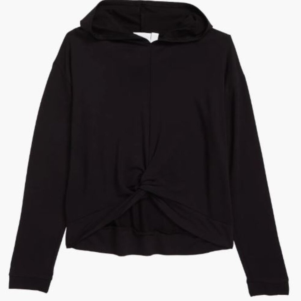 Zella Girl (Nordstrom Brand) Black Take It Easy Twist French Terry Hoodie